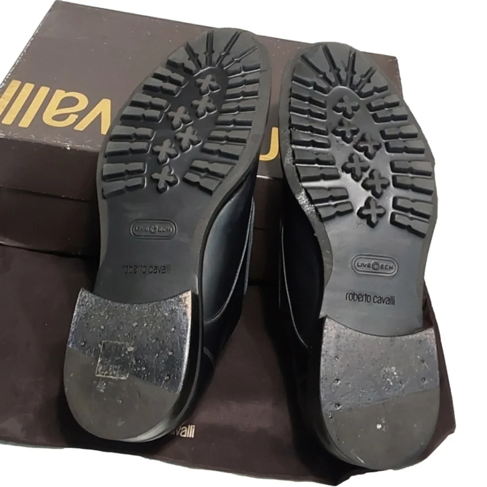 ROBERTO CAVALLI BLACK & GREEN‎ MEN'S BROGUE SLIDE ON DRESS SHOES SIZE 42 ITALIAN